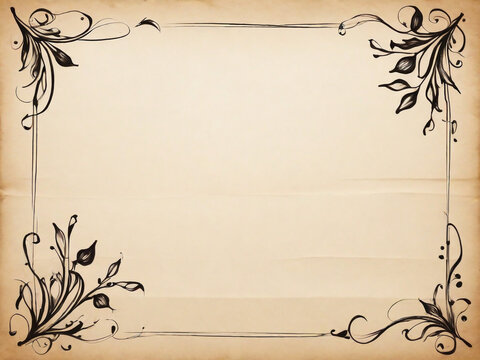 parchment paper background, with simple minimal black pen decoration in the corners