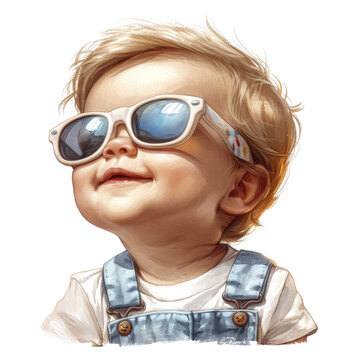 A Playful Bambino In Adorable Baby-Themed Sunglass, Isolate Images White Background        