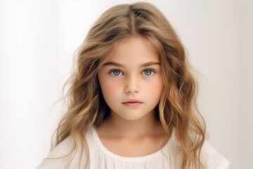 Portrait of a beautiful little girl with long blond hair and blue eyes