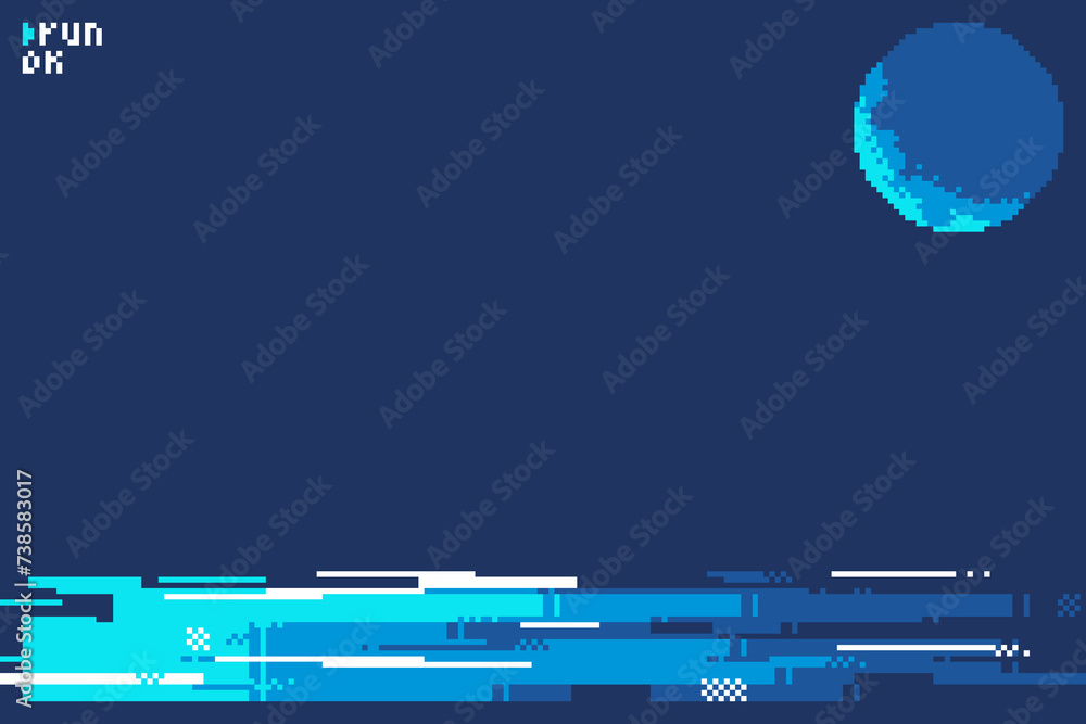 Poster pixel art style glitched line command interface mock up template on dark blue background