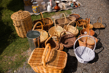 collection of baskets for sale at the markets