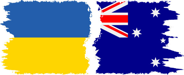 Australia and Ukraine grunge flags connection vector