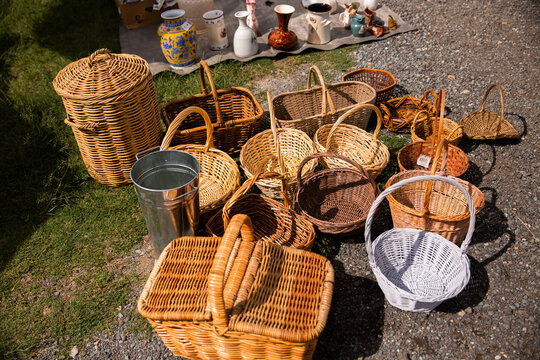 collection of baskets for sale at the markets
