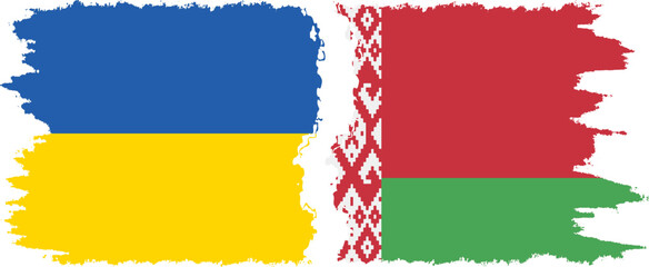 Belarusian and Ukraine grunge flags connection vector