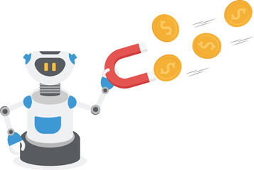Robot Chasing high performance active mutual fund, buying rising star stock or funds, catch or grab hot ETFs concept,

