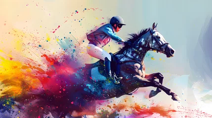 Foto op Canvas Horse Rider on Colorful Splashes, Generative Ai © Jaunali