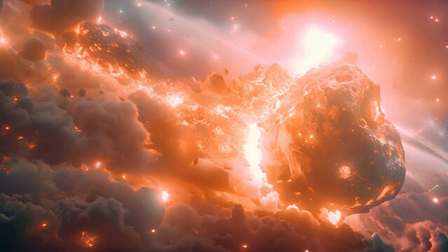a huge gigantic burning asteroid in space flyng towards the planet earth, meteorite --generative ai