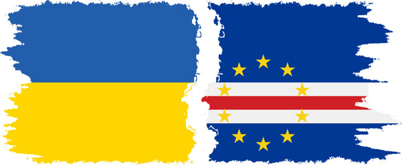 Cape Verde and Ukraine grunge flags connection vector