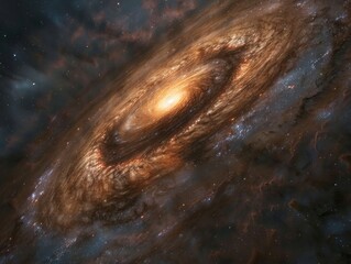 Stunning view of a spiral galaxy with vibrant star clusters and cosmic dust, a glimpse into the vast universe.