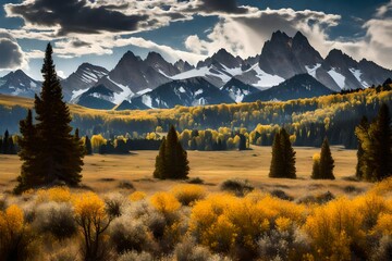 Scenic view of Gros Ventre Wilderness area with Antoinette Peak in background - obrazy, fototapety, plakaty