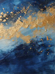 Fototapeta premium An abstract painting with a blend of deep blue and golden hues