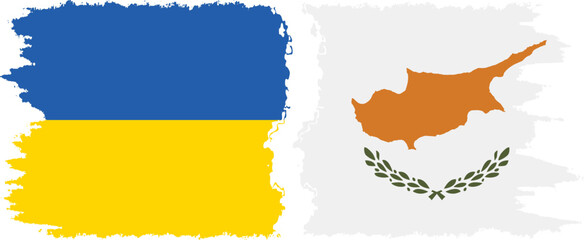 Cyprus and Ukraine grunge flags connection vector