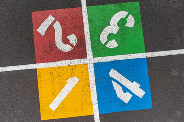 Four square court painted on asphalt - obrazy, fototapety, plakaty