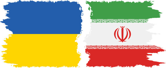 Iran and Ukraine grunge flags connection vector