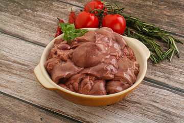 Raw chicken liver in the bowl