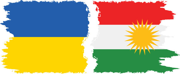 Kurdistan and Ukraine grunge flags connection vector