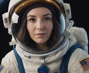 Portrait of an astronaut, a girl in a spacesuit, close-up.