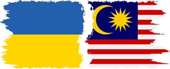 Malaysia and Ukraine grunge flags connection vector