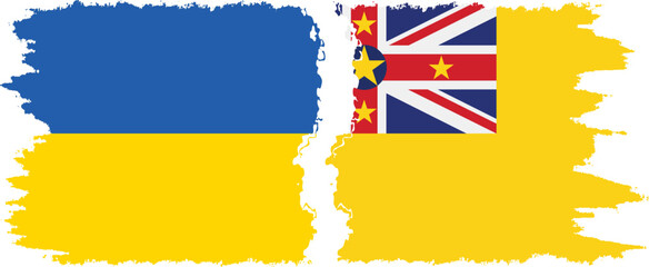 Niue and Ukraine grunge flags connection vector