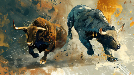 Dynamic illustration of a bull and bear