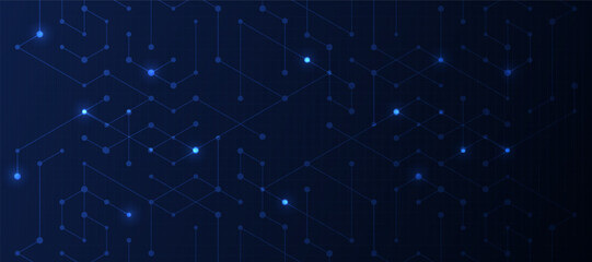 Abstract geometric dots connection on dark blue background.
