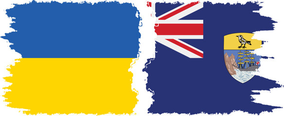 Saint Helena and Ukraine grunge flags connection vector