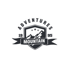 mountain peak badge ribbon vintage logo vector graphic