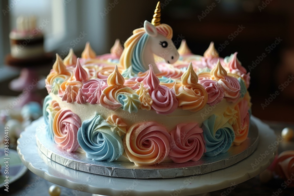 Aufkleber a cake with a unicorn on top of it. generative ai.