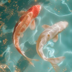 Two koi fish swimming in the water. Generative AI.