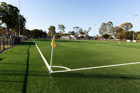corner flag on an artificial turf football pitch