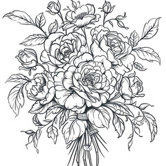 line art floral black and white background . design for coloring book