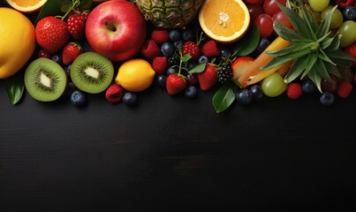 The background is surrounded by fruit. Free space for your message