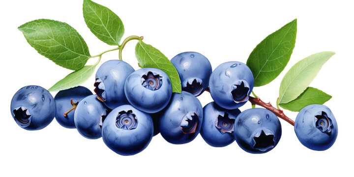  Blueberries with leaf on branch. PNG image