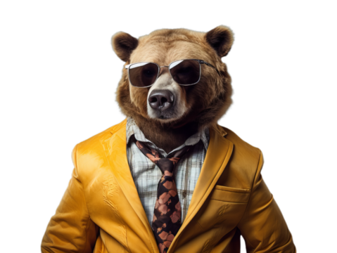 Cool bear in the sunglasses and suit on the transparent background - Powered by Adobe
