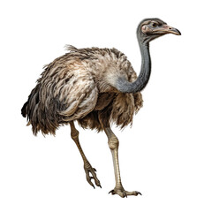 Full body ostrich running isolated on transparent or white background