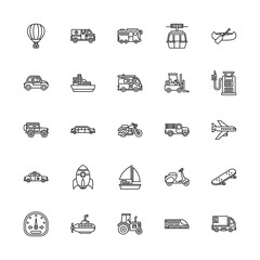 transportation, transport and vehicle vector icon set design outline style. perfect use for logo, presentation, website, and more. modern icon set design line style