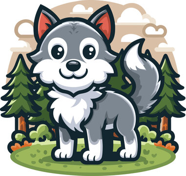 cute wolf cartoon vector on white background
