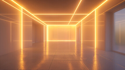 Empty room with glowing lines