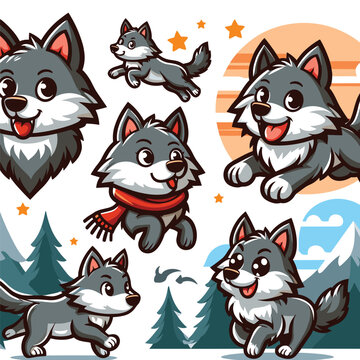 cute wolf cartoon vector on white background
