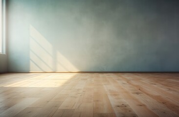 Light blue wall old vintage abstract room sunlight from window wood floor.