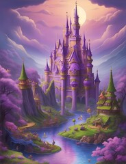 Pink medieval castle. Background for design projects. Illustrations created using artificial intelligence. Illustrations and Clip Art AI generated.