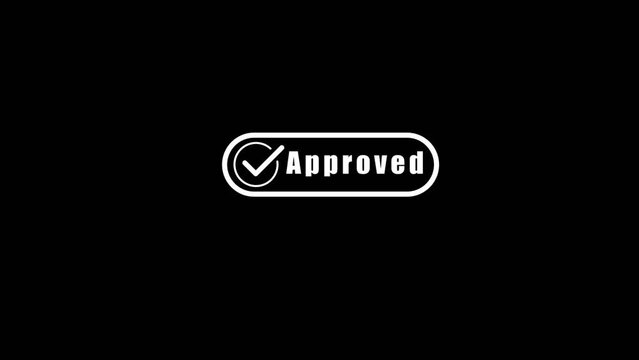 Approved stamp animation. Approved text label stamp with checklist animation on alpha channel transparent background
