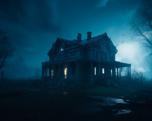 Fototapeta na wymiar Old creepy mansion in the moonlight