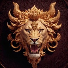 Fototapeta premium Abstract decorative lion mask. Fashionable background for design projects. Illustrations created using artificial intelligence. Illustrations and Clip Art AI generated.