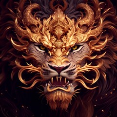 Abstract decorative lion mask. Fashionable background for design projects. Illustrations created using artificial intelligence. Illustrations and Clip Art AI generated.