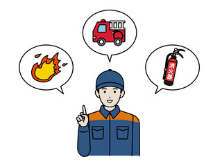 消火活動について説明する消防士のイラスト