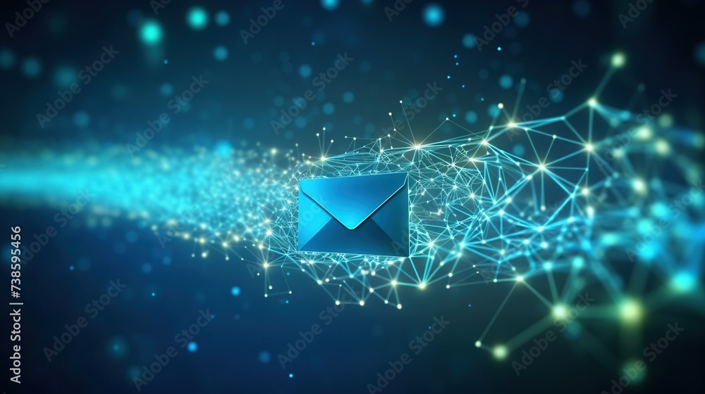Wall mural abstract futuristic envelope with connected glowing dots and lines. network connection, social netwo