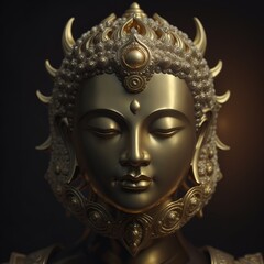 Naklejka premium Buddha portrait, god statue. Fashionable background for design projects. Illustrations created using artificial intelligence. Illustrations and Clip Art AI generated.