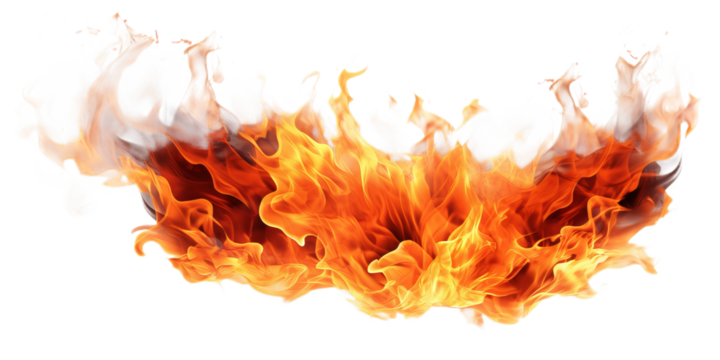 A detail of the realistic fire flame isolated on transparent background
