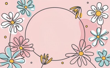 Chic abstract backdrop with outlined cosmos flowers. 